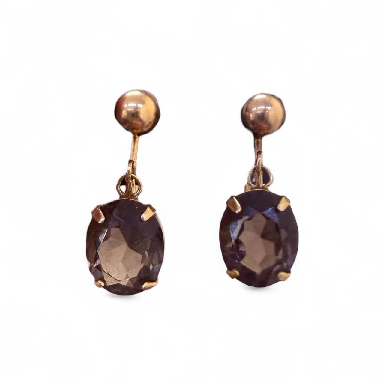 Pendientes Vintage Smoky Quarts Dangle Screw Back Style Corte oval en venta
