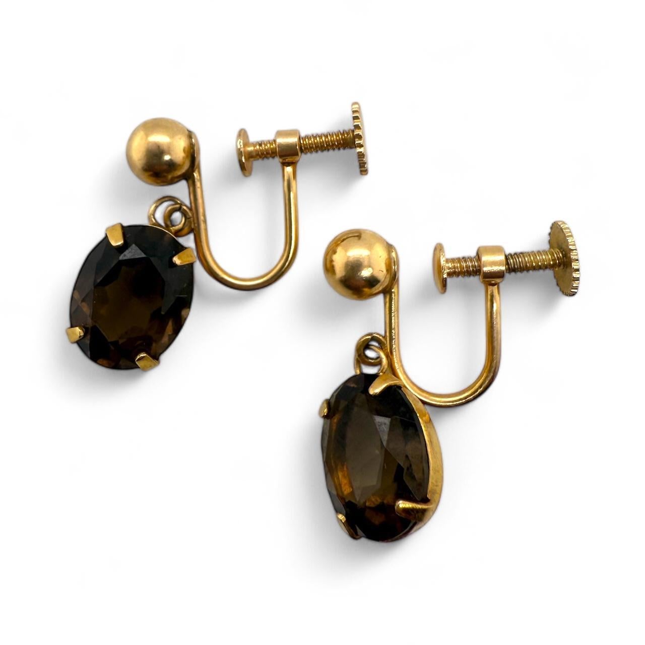 Pendientes Vintage Smoky Quarts Dangle Screw Back Style en Bueno estado para la venta en Montgomery, AL