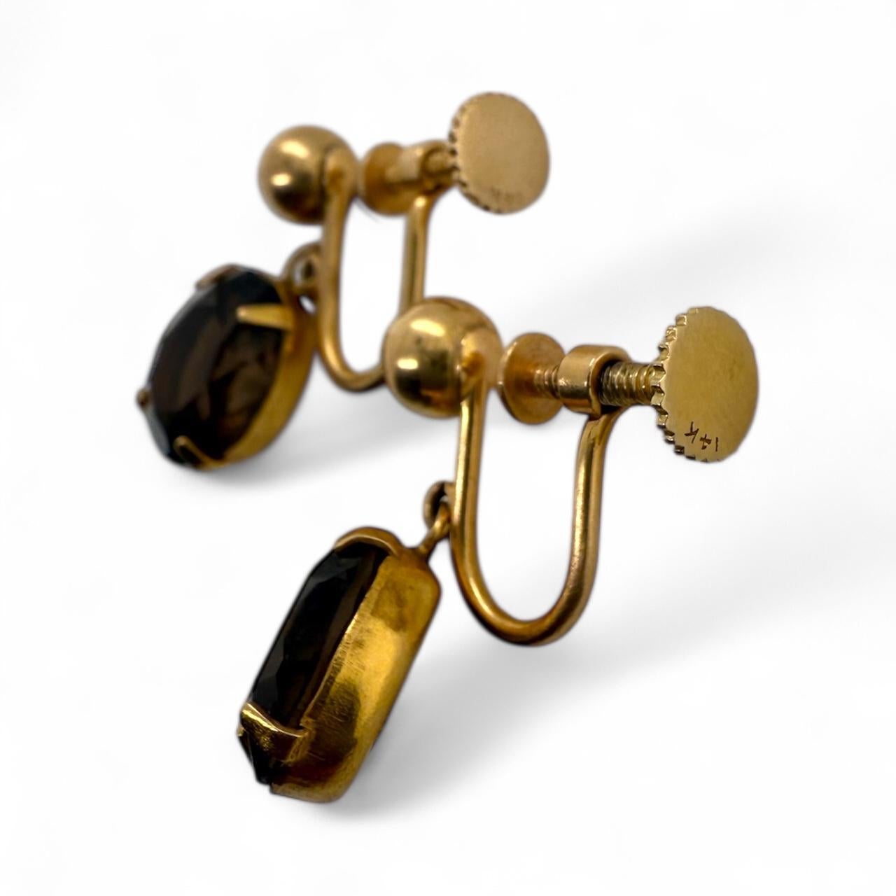 De las mujeres Pendientes Vintage Smoky Quarts Dangle Screw Back Style en venta