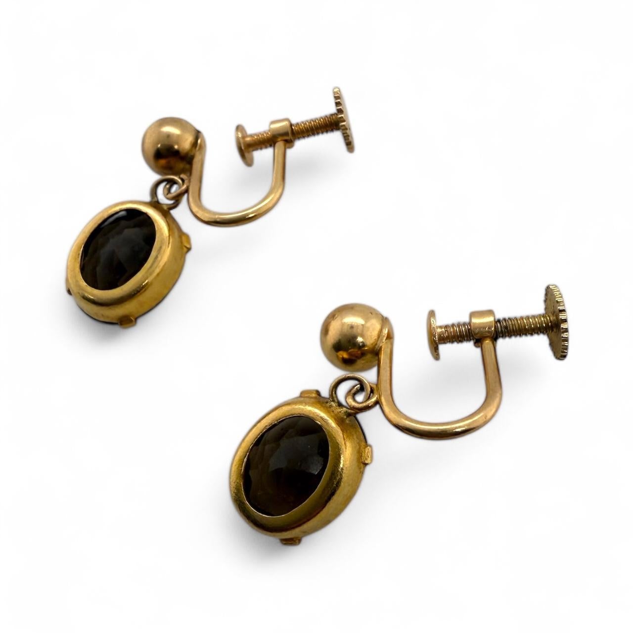 Pendientes Vintage Smoky Quarts Dangle Screw Back Style en venta 1