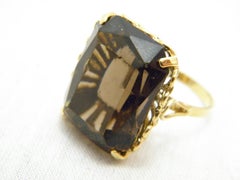 Vintage Smoky Quartz 18ct Gold Statement Signet Ring Size Q 8.25 750 Purity