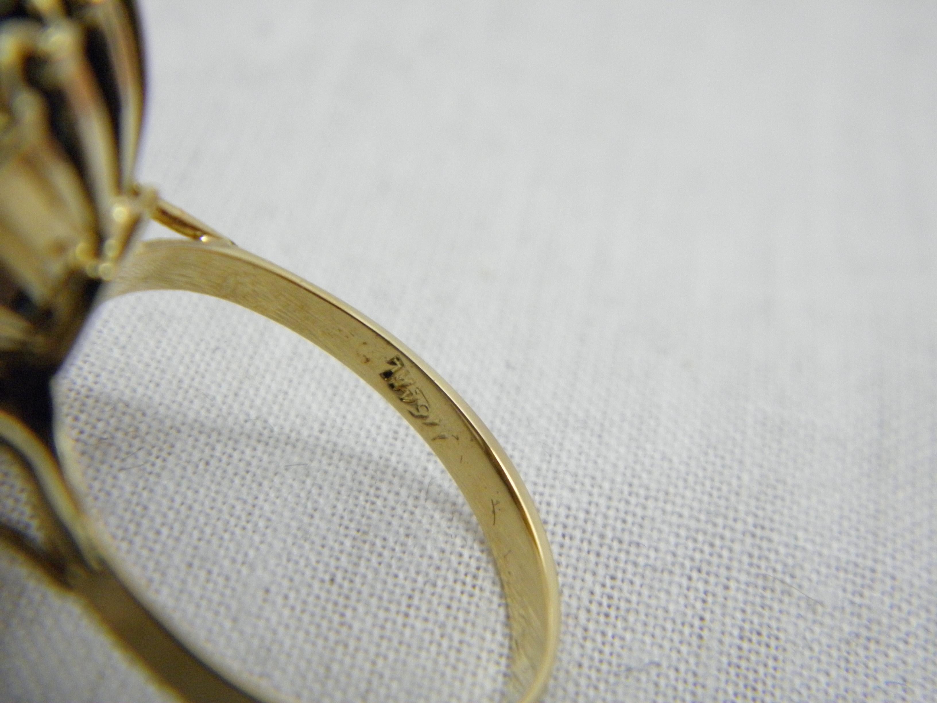 Vintage Smoky Quartz 18ct Gold Statement Signet Ring Size Q 8.25 750 Purity For Sale 1