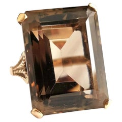 Vintage-Cocktailring aus Rauchquarz, 9 Karat Gelbgold, ca. 1970er Jahre