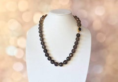 Vintage Art Deco Smoky Quartz Beaded Necklace with Gold-Plated Clasp