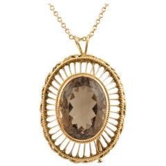 Vintage Smoky Quartz Pendant Brooch Circa 1940s Classic Jewelry