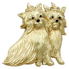 Vintage Smoky Quartz Yellow Gold 'Yorkshire Terrier' Dog Brooch