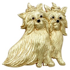 Retro Smoky Quartz Yellow Gold 'Yorkshire Terrier' Dog Brooch