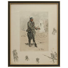 Vintage Snaffles First World War Print, Le Poilu, 1915-1917