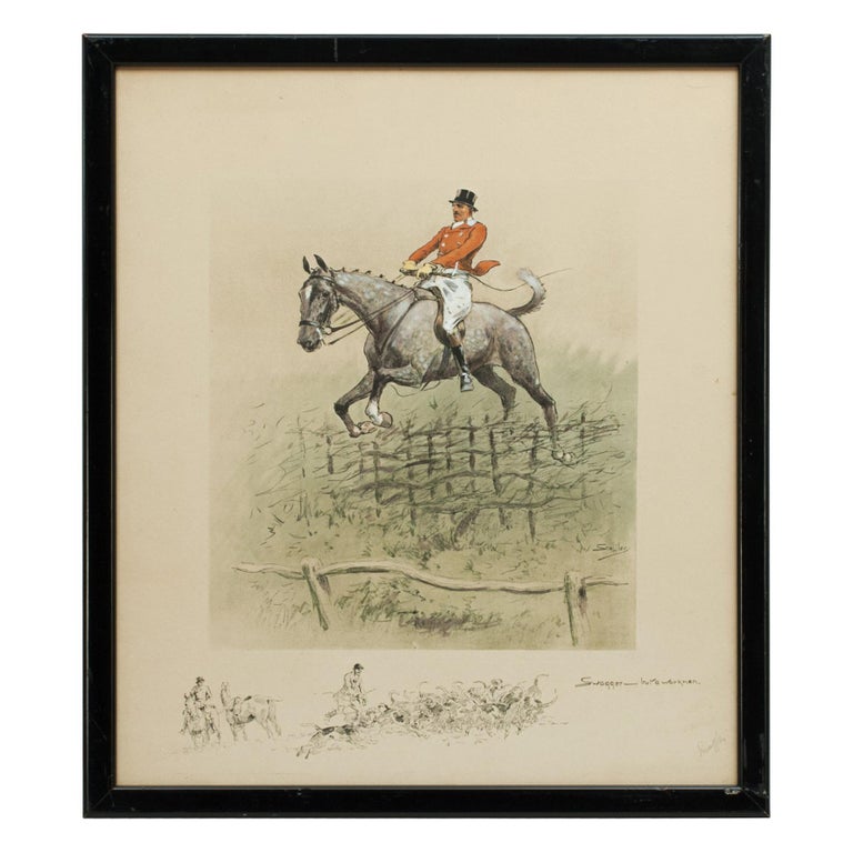 Vintage, Snaffles Fox Hunting Print, Swagger, Signed by the Artist, Charles John For Sale