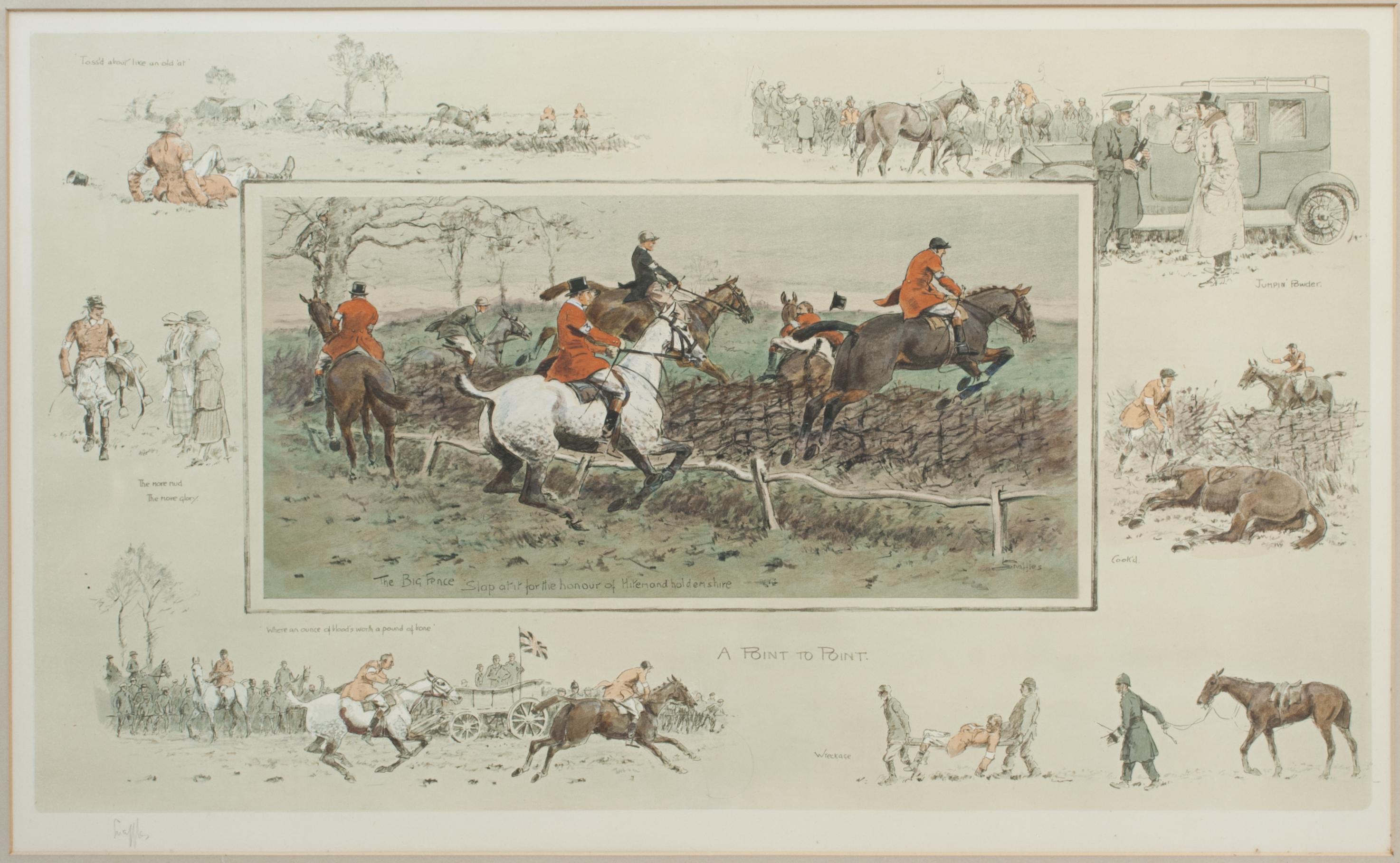 Sporting Art Impression de course de chevaux vintage Snaffles, A Point To Point Charles Johnson Payne en vente