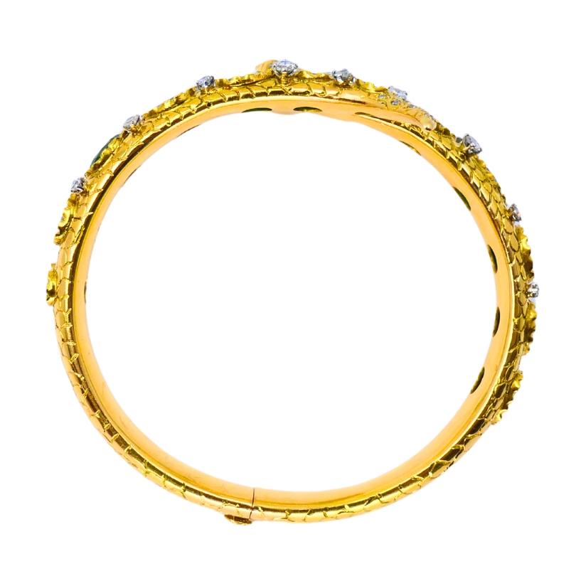 Pulsera de serpiente vintage Oro Esmeralda Diamantes Estate Jewelry en venta 3