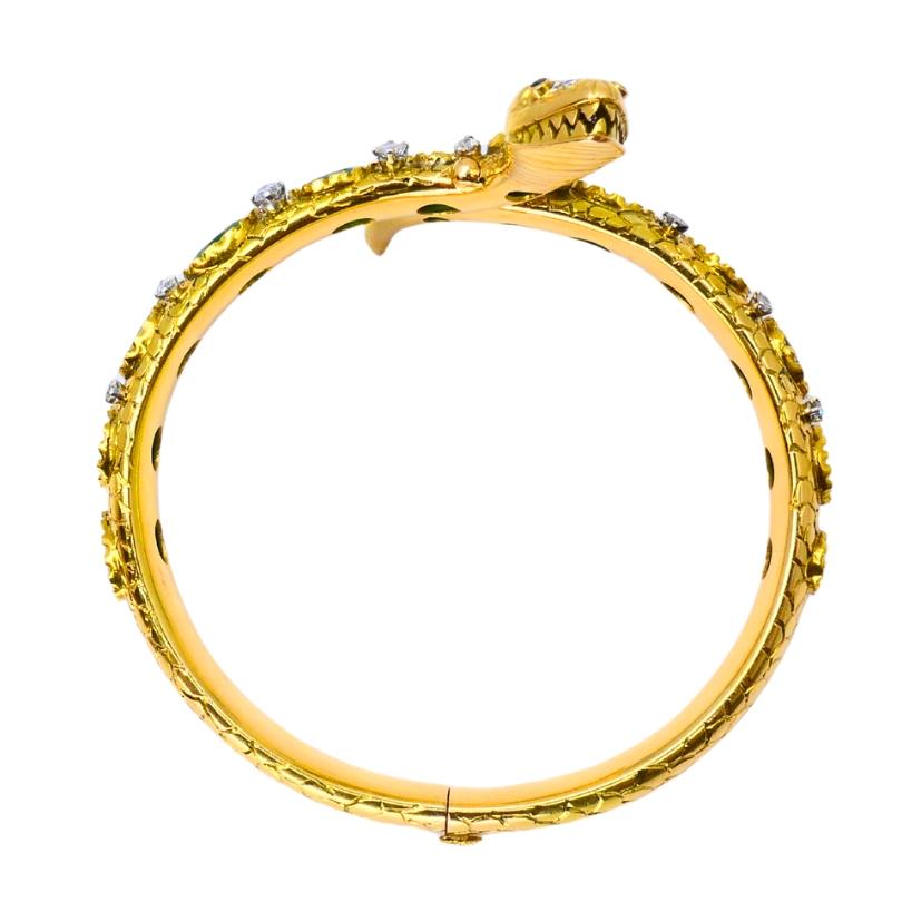 Pulsera de serpiente vintage Oro Esmeralda Diamantes Estate Jewelry en venta 4