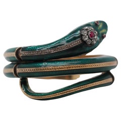 Schlangenarmreif im Vintage-Stil mit Rubinaugen und Diamantkopf im alten Minenschliff