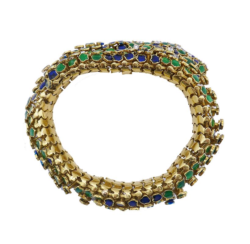 Vintage Snake Bracelet 18k Gold Enamel Jewelry Signed JR 2