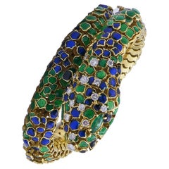 Vintage Snake Bracelet 18k Gold Enamel Jewelry Signed JR