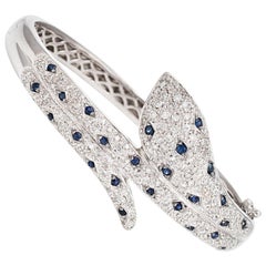 Vintage Snake Bracelet Diamond Sapphire 18 Karat Gold Bangle Estate Jewelry