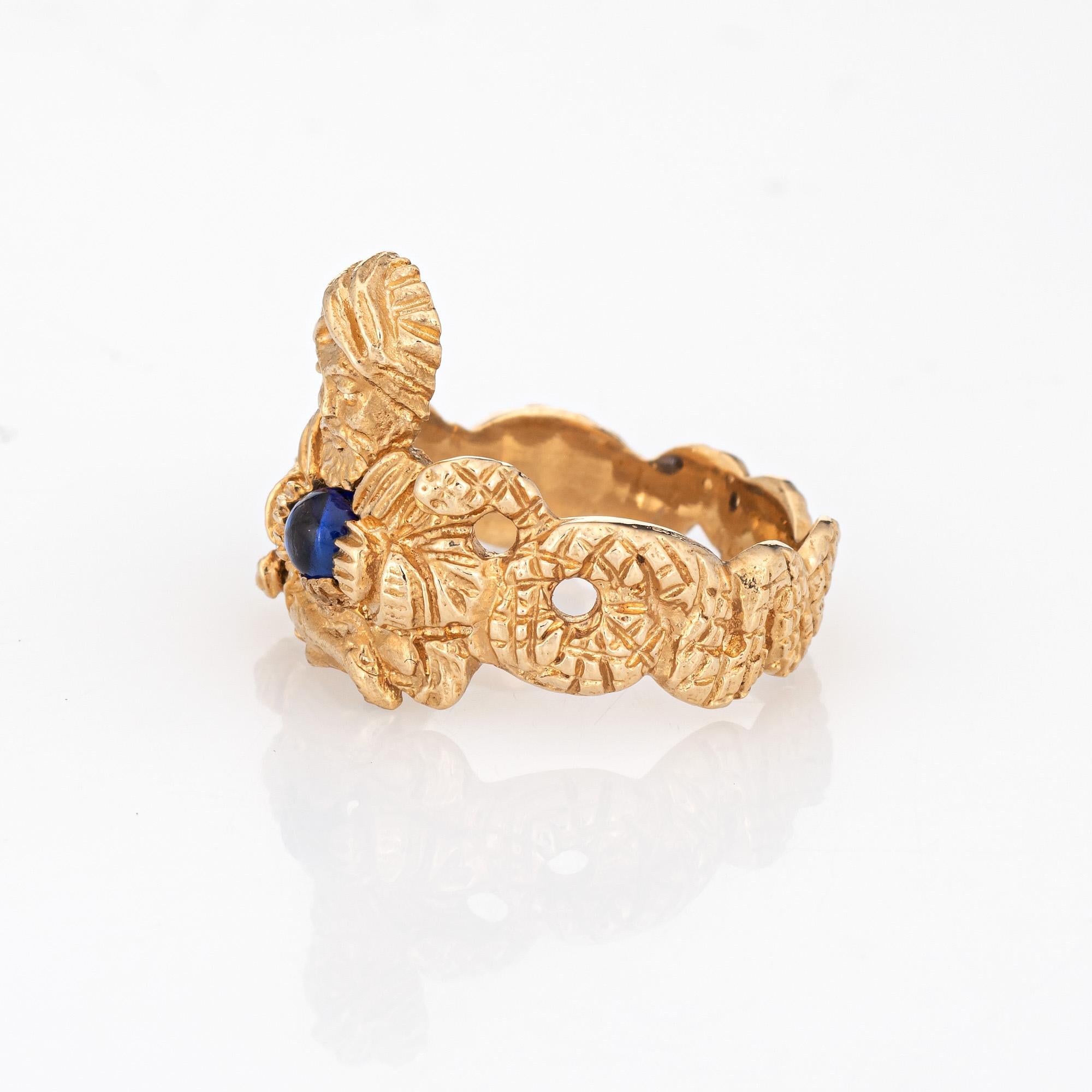 Modern Vintage Snake Charmer Ring Sapphire Orb Fortune Teller Mystical 14k Gold For Sale