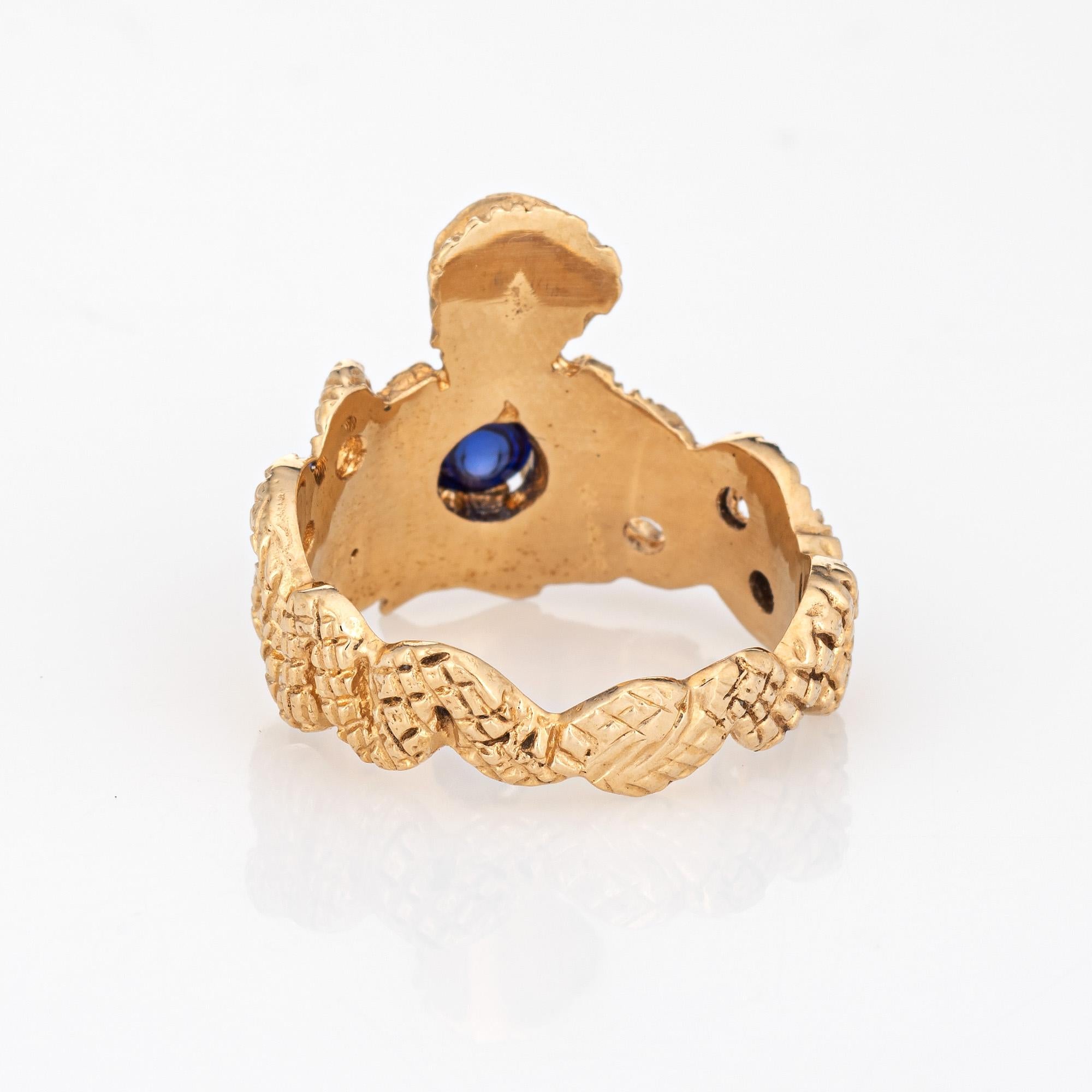 Cabochon Vintage Snake Charmer Ring Sapphire Orb Fortune Teller Mystical 14k Gold For Sale