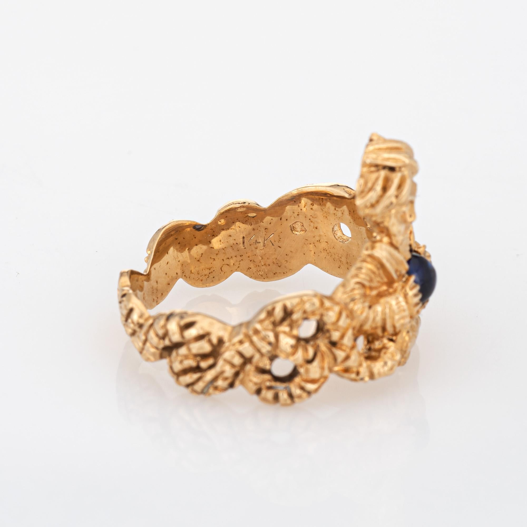 Women's Vintage Snake Charmer Ring Sapphire Orb Fortune Teller Mystical 14k Gold For Sale