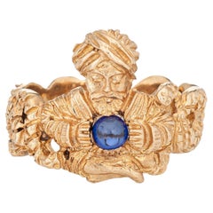 Vintage Snake Charmer Ring Sapphire Orb Fortune Teller Mystical 14k Gold