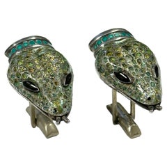 Vintage Snake Head Sterling Enamel Large Cufflinks