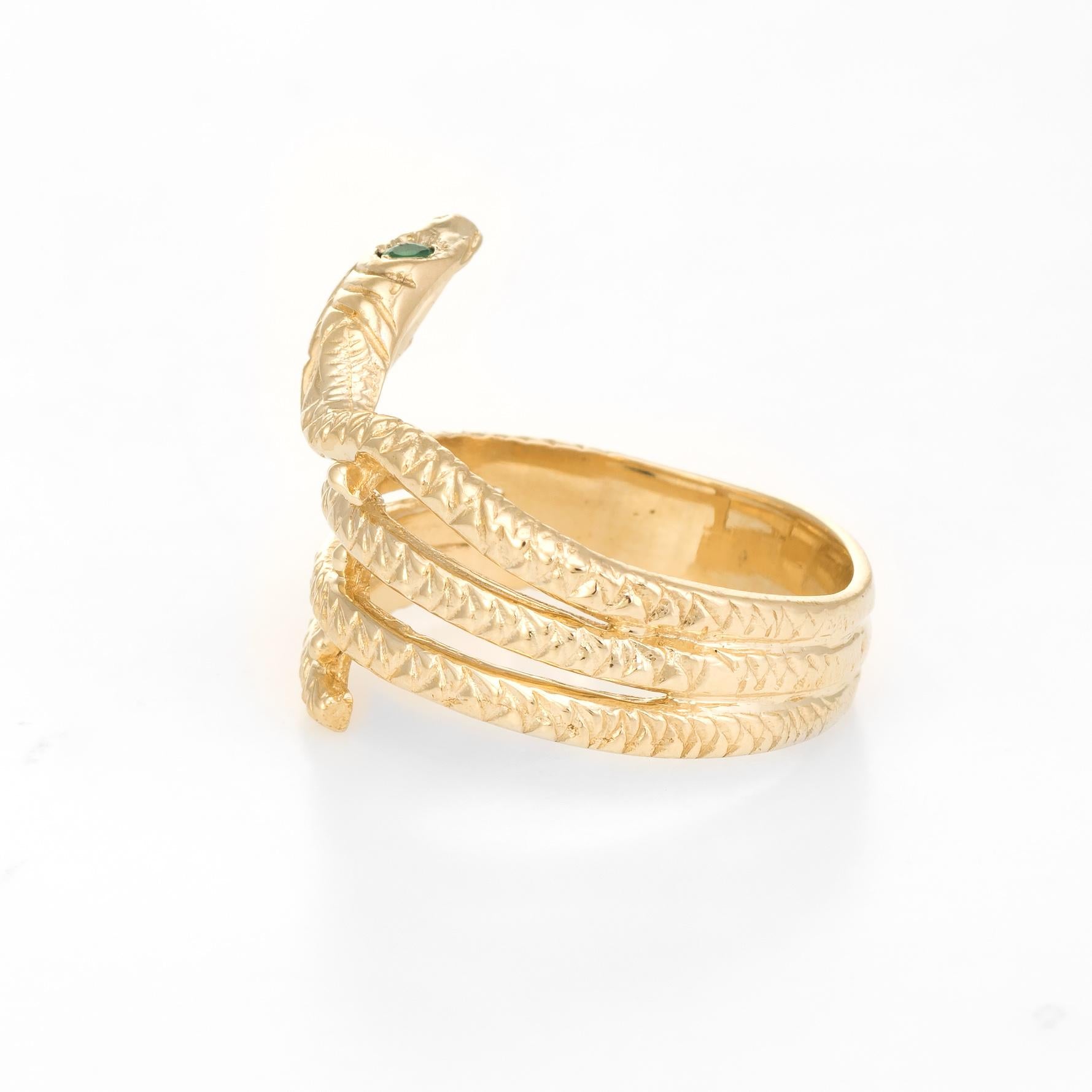 Women's Vintage Snake Ring 14 Karat Yellow Gold Emerald Eyes Alternative Wedding Band