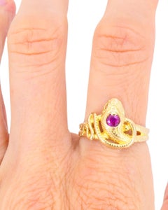 Vintage Snake Ring 14k Gold Ruby Ring Serpent Jewelry