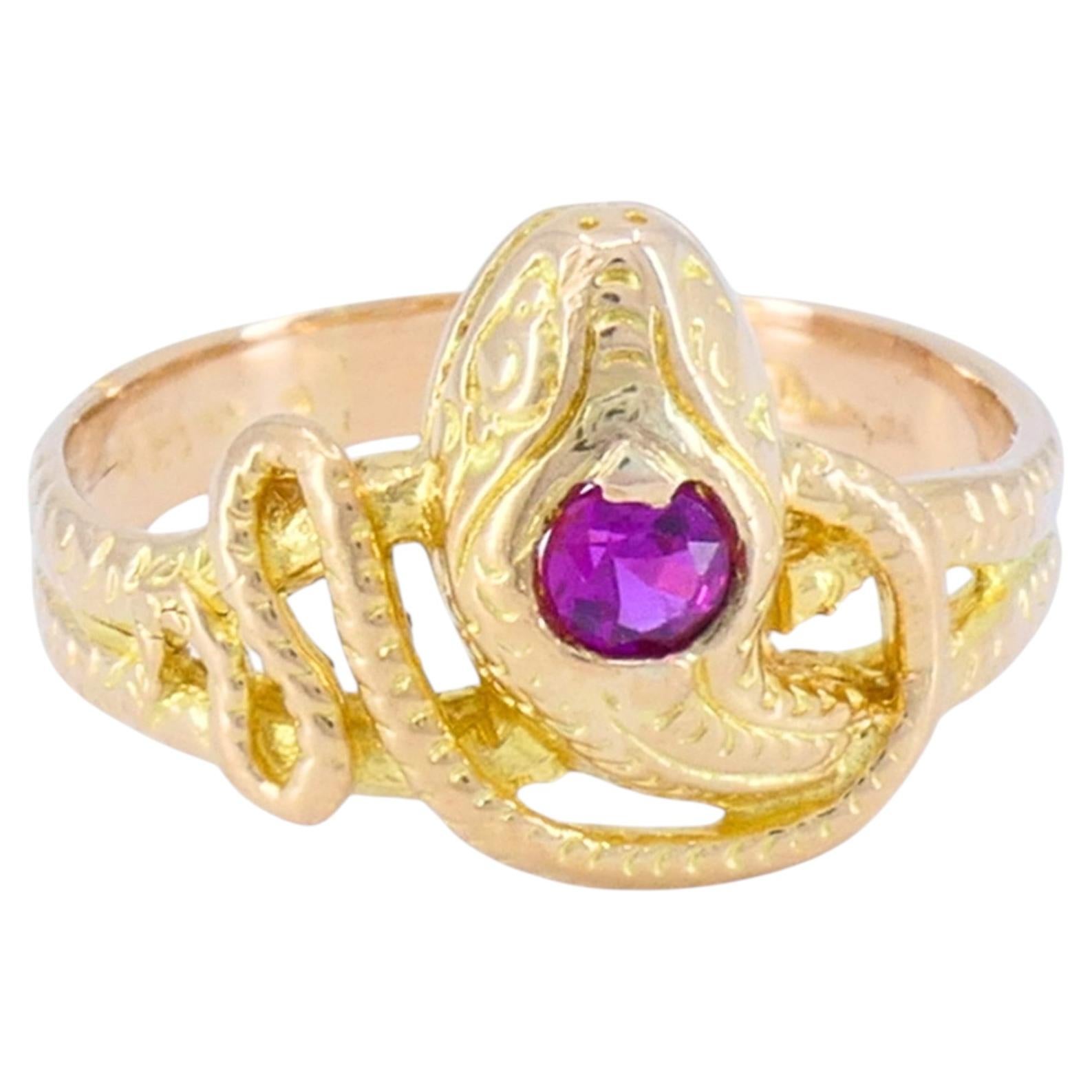 Vintage Snake Ring 14k Gold Ruby Ring Serpent Jewelry
