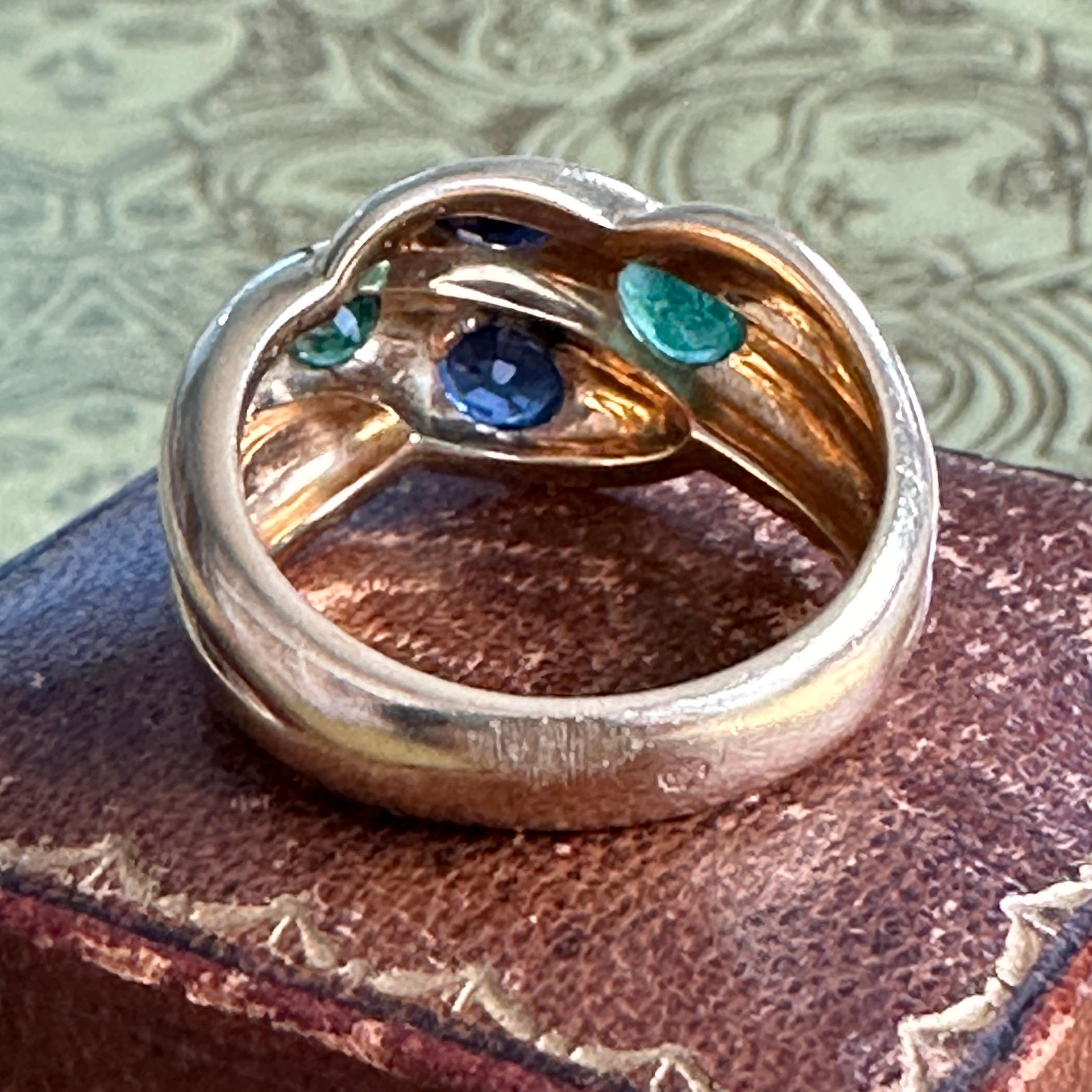 Vintage Snake Ring 18K Gold Emerald Sapphire For Sale 8