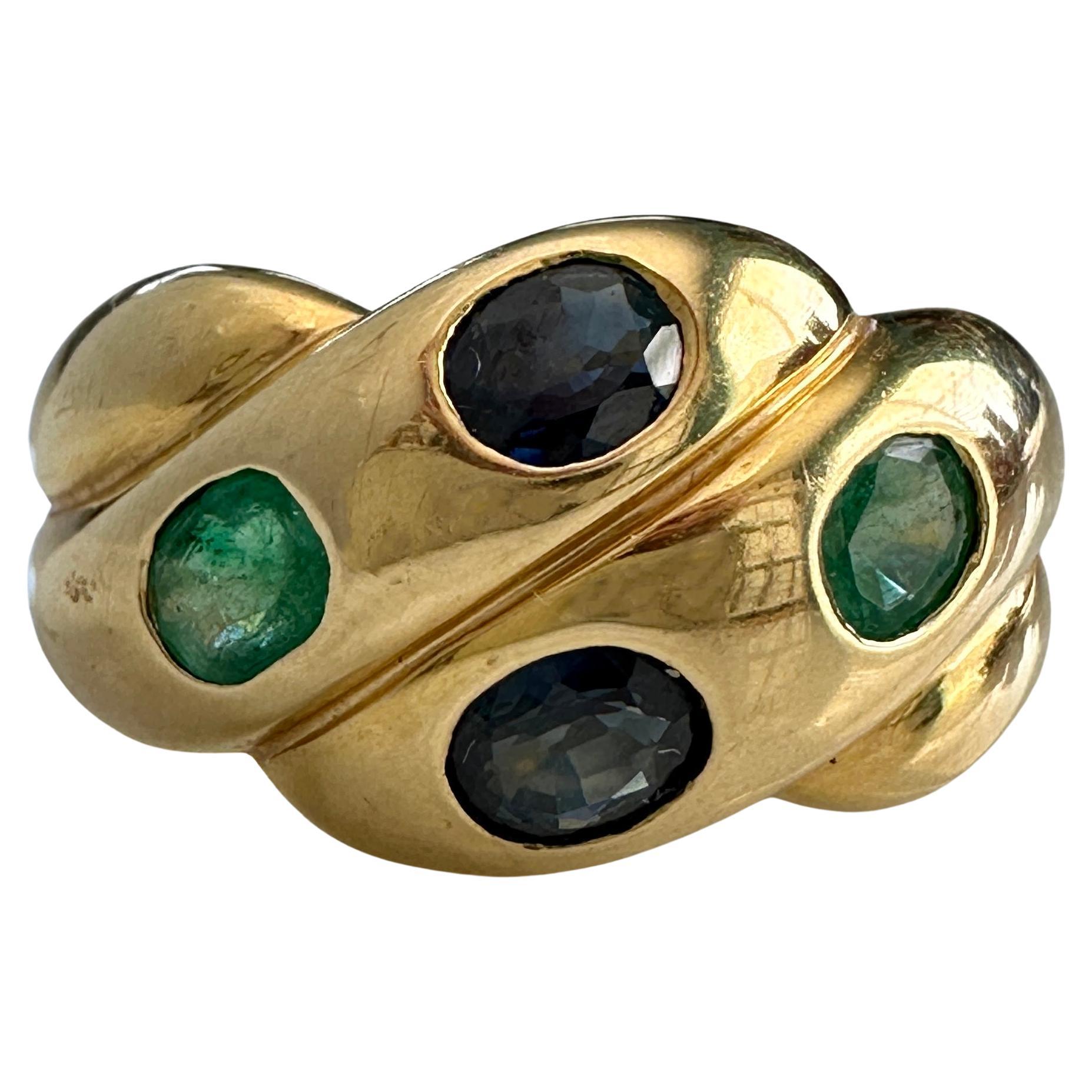 Vintage Snake Ring 18K Gold Emerald Sapphire For Sale