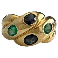 Vintage Snake Ring 18K Gold Emerald Sapphire