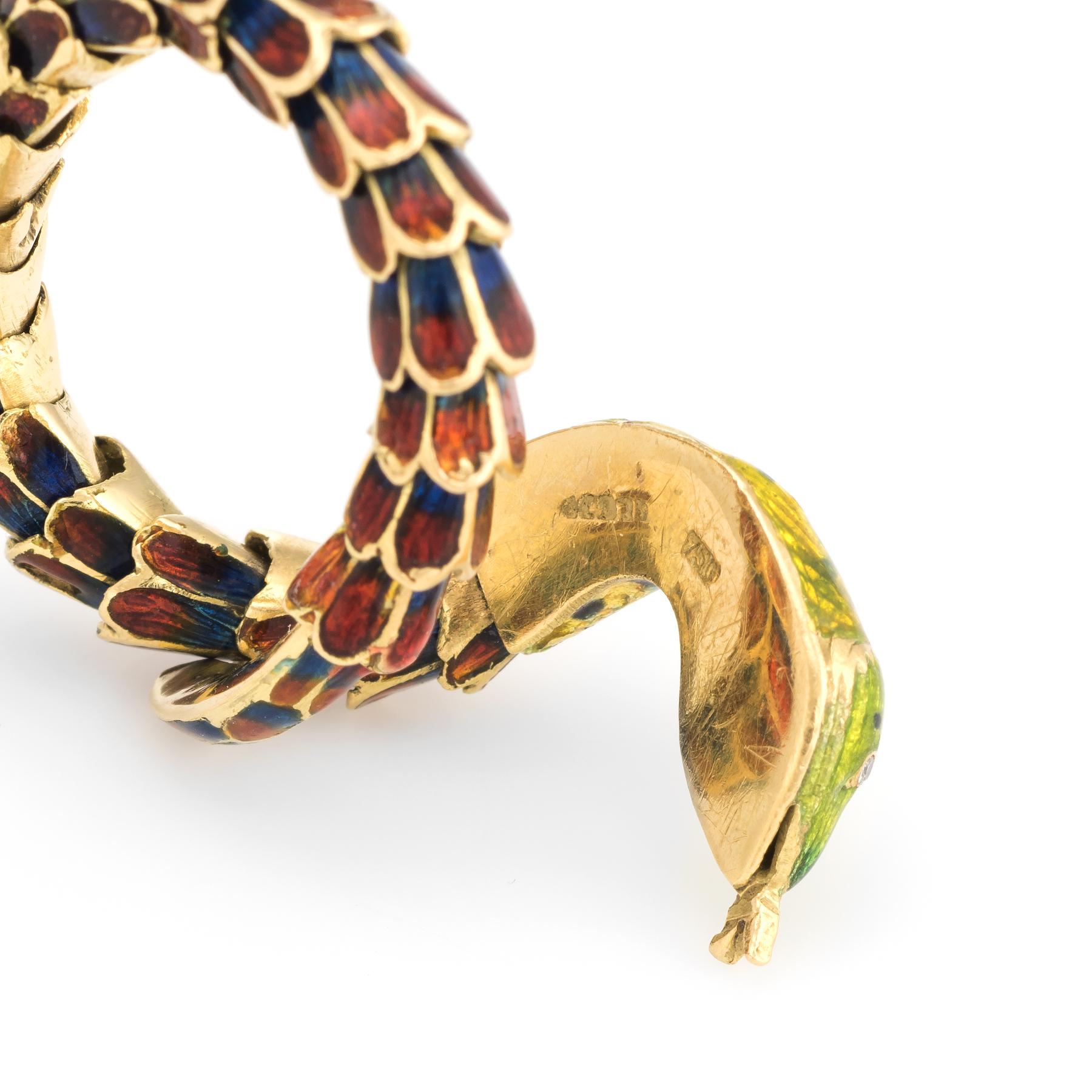 Women's or Men's Vintage Snake Ring 18 Karat Gold Enamel Flexible Estate Fine Jewelry Scales For Sale