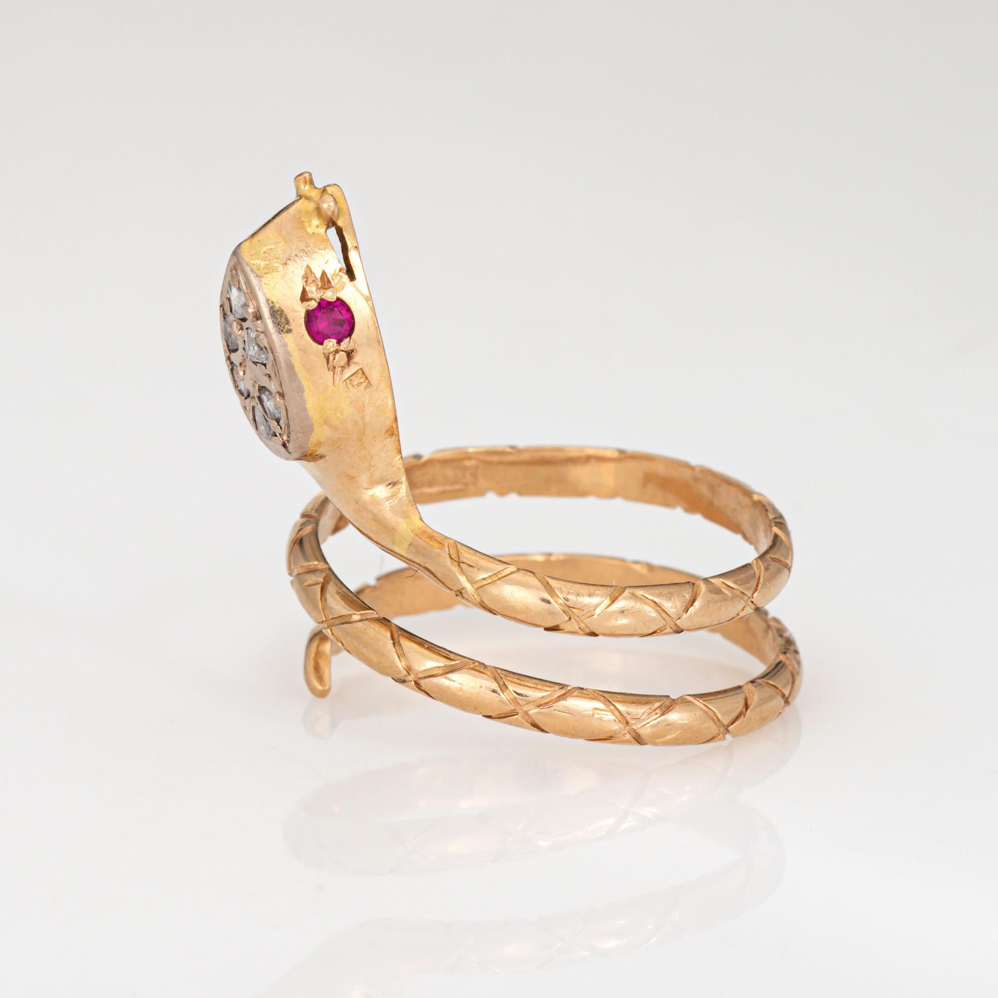 Rose Cut Vintage Snake Ring 18k Yellow Gold Large Coiled Serpent Cocktail Sz 10 Jewelry For Sale
