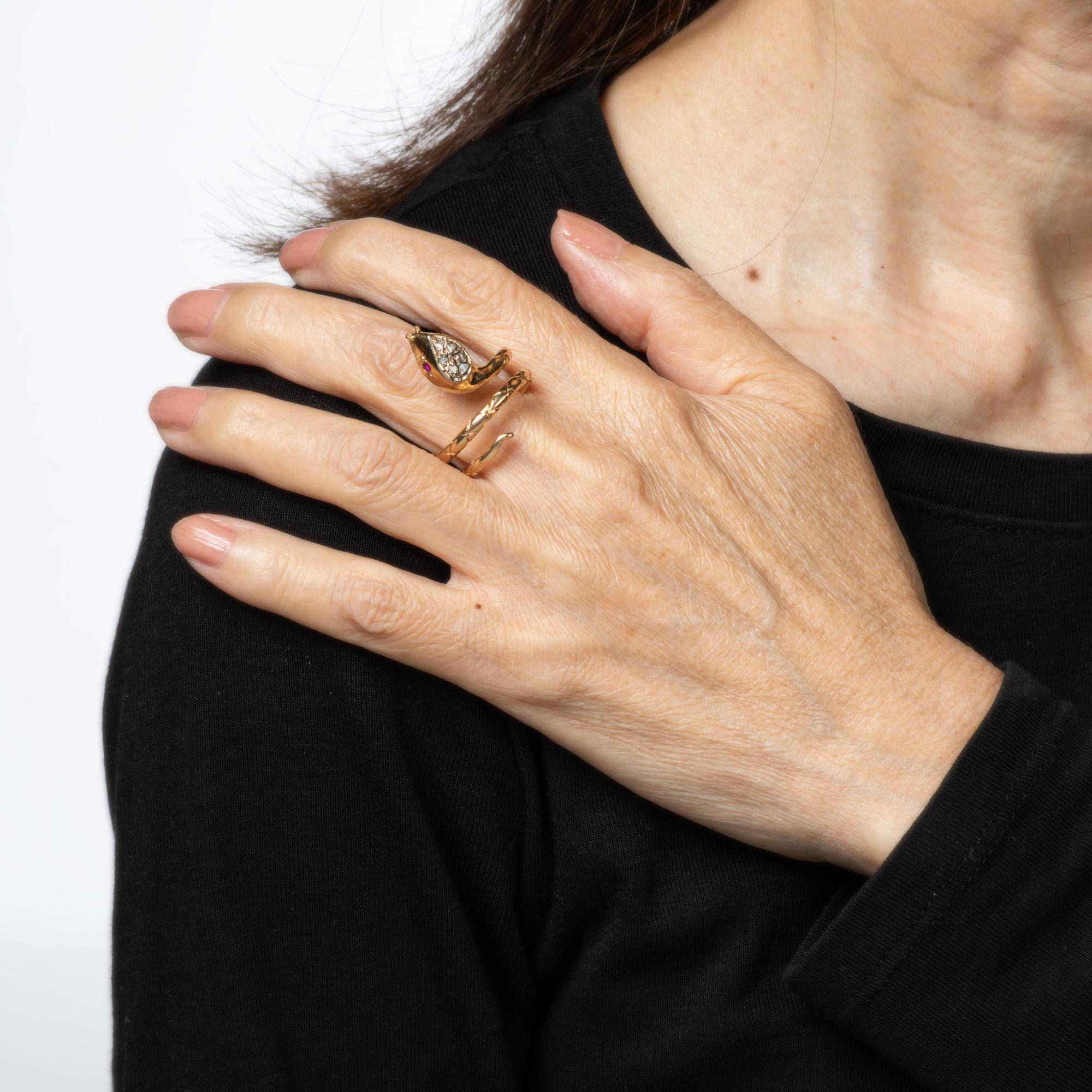 Women's Vintage Snake Ring 18k Yellow Gold Large Coiled Serpent Cocktail Sz 10 Jewelry For Sale