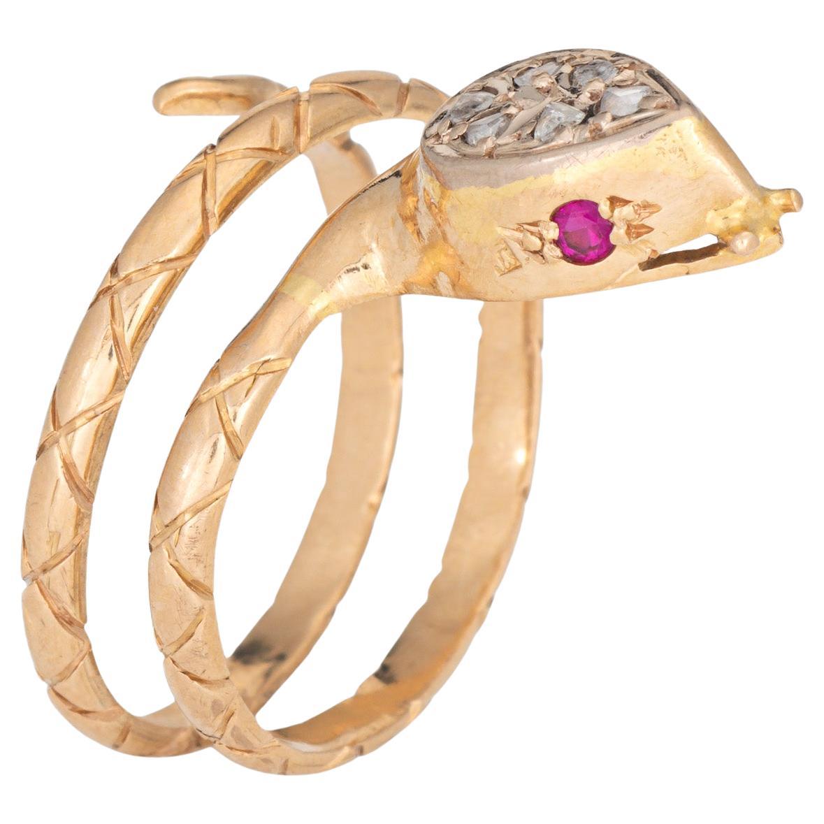 Vintage Snake Ring 18k Yellow Gold Large Coiled Serpent Cocktail Sz 10 Jewelry For Sale