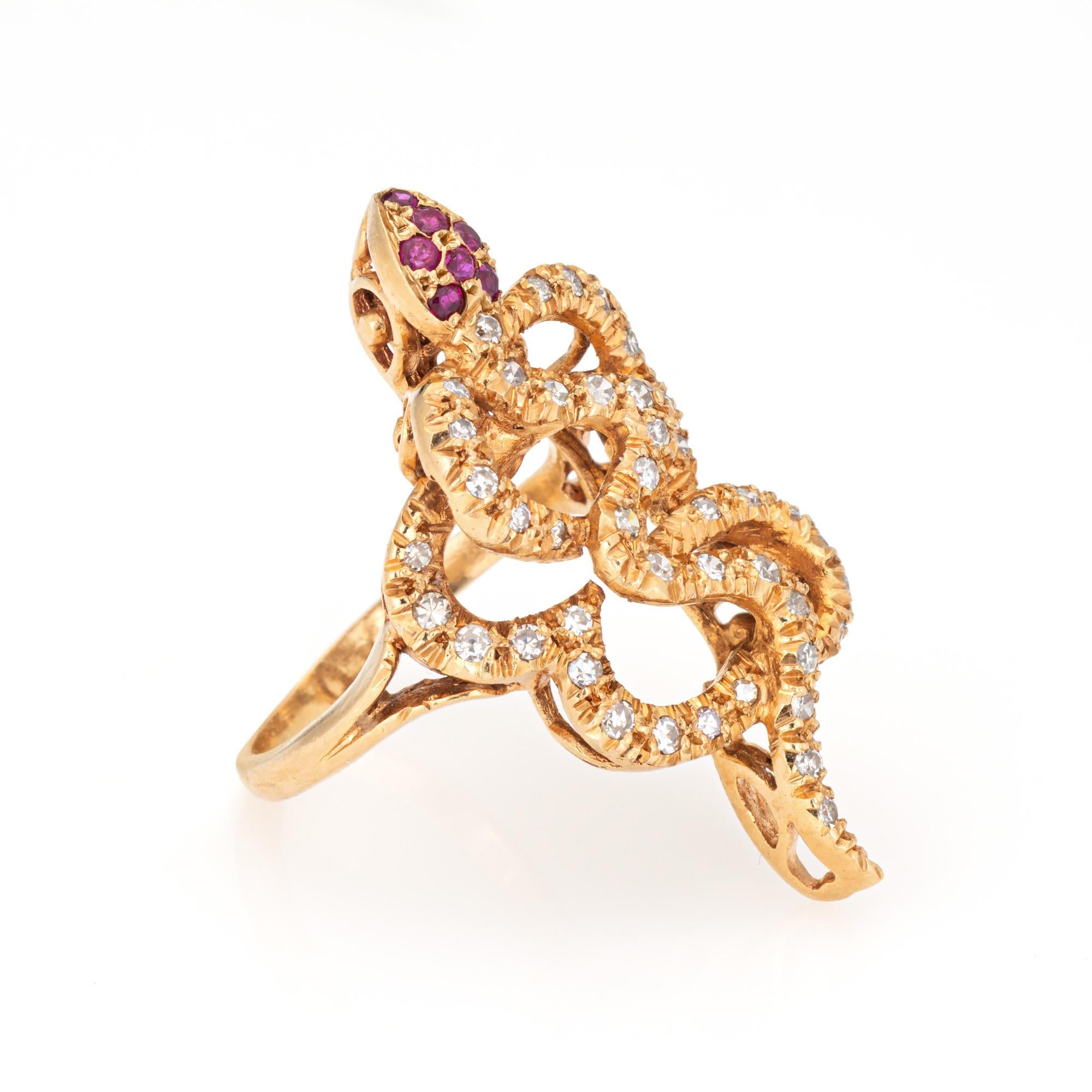 Vintage Schlangenring 18k Gelbgold Großer glasierter Schlangen-Cocktail Gr. 6,75 Schmuck (Moderne)