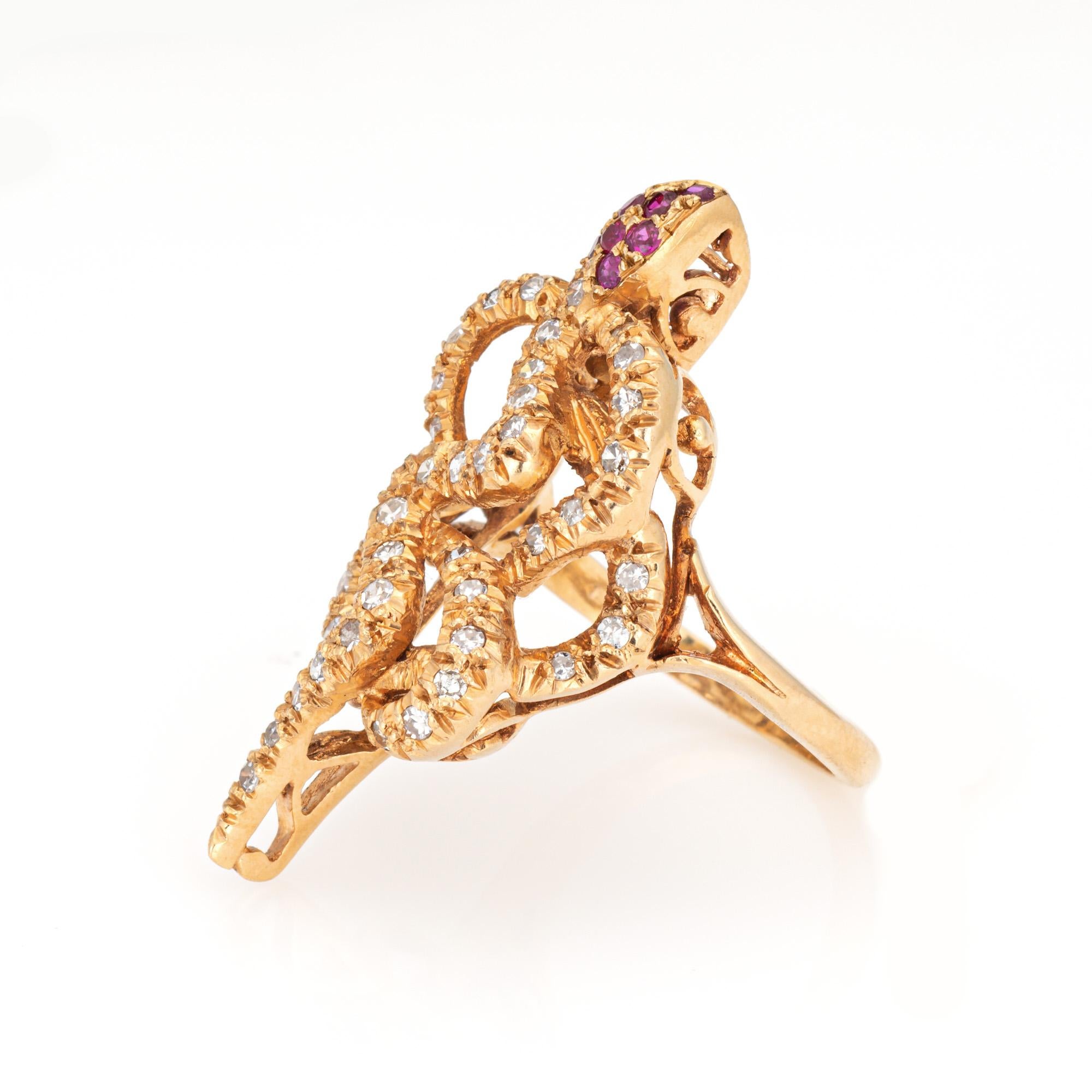 Vintage Schlangenring 18k Gelbgold Großer glasierter Schlangen-Cocktail Gr. 6,75 Schmuck (Rundschliff)