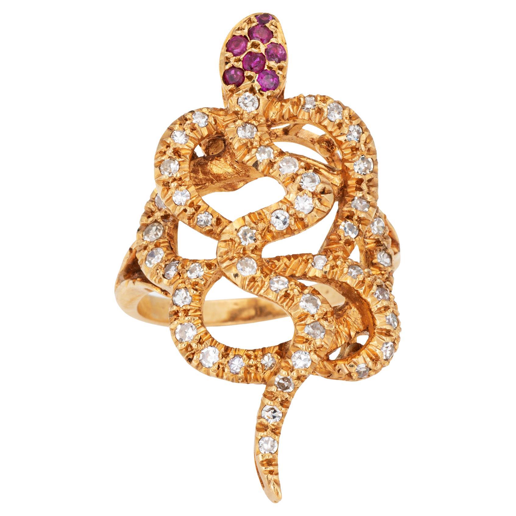 Vintage Snake Ring 18k Yellow Gold Large Coiled Serpent Cocktail Sz 6.75 Jewelry