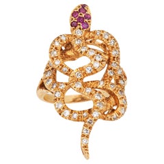 Vintage Snake Ring 18k Yellow Gold Large Coiled Serpent Cocktail Sz 6.75 Jewelry