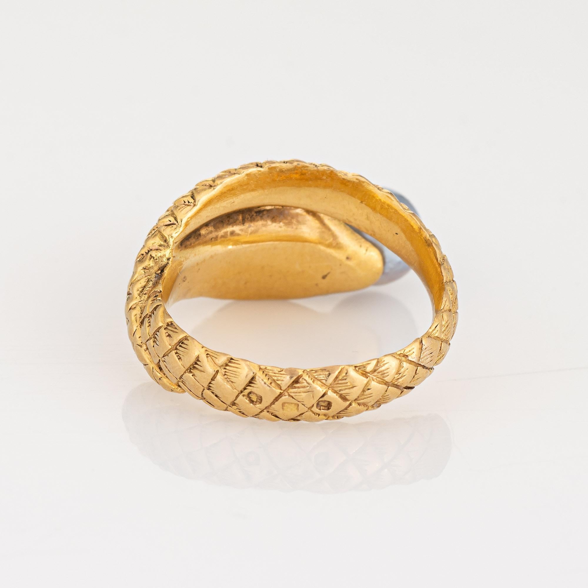 Modern Vintage Snake Ring 19k Gold Continental Pearl Ruby Eyes Serpent Jewelry