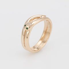 Vintage Snake Ring 9 Karat Yellow Gold Diamond Emerald Alternative Wedding Band