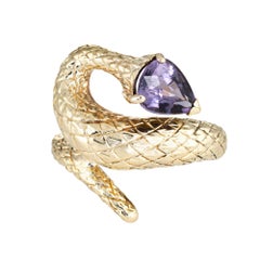 Vintage Snake Ring Purple Spinel 14 Karat Yellow Gold Pear Cut Estate