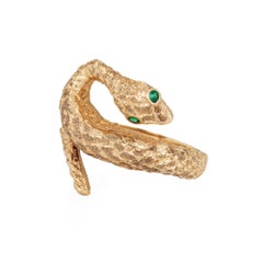 Vintage Snake Ring Sz 7 14k Yellow Gold Emerald Eyes Serpent Jewelry