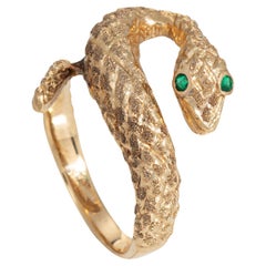 Vintage Snake Ring Sz 7 14k Yellow Gold Emerald Eyes Serpent Jewelry