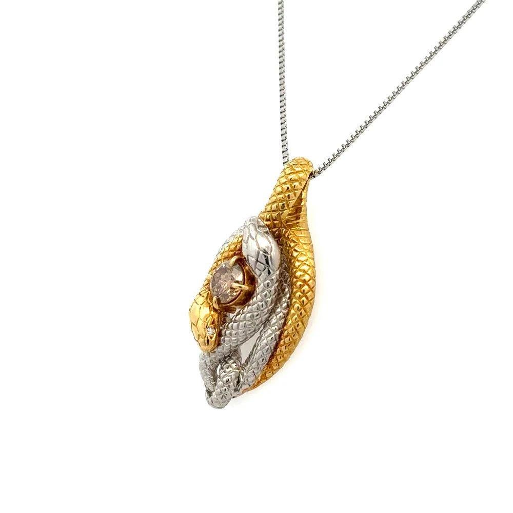 Women's or Men's Vintage Snake Serpent Platinum and Gold Diamond Statement Pendant Necklace For Sale
