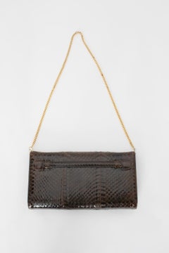 Vintage Snake Skin Clutch or Handbag Brown and Gold France 1970s