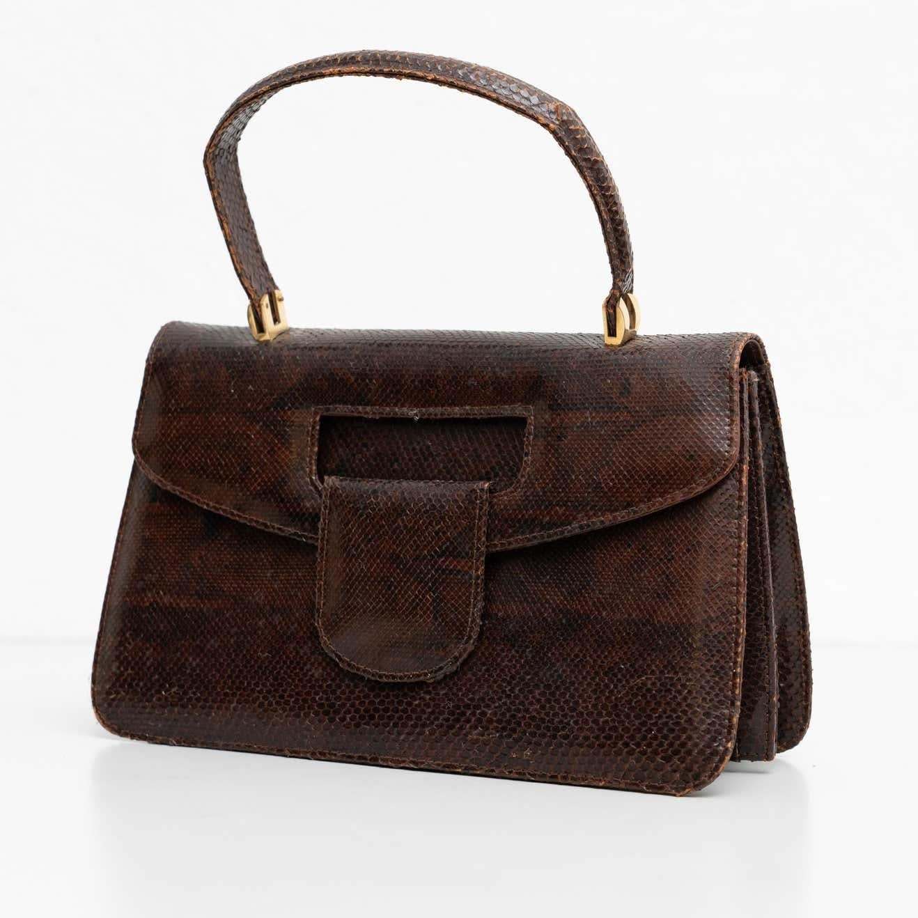 Mid-Century Modern Vintage Snakeskin Handbag, circa 1970 For Sale