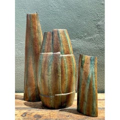 Vintage Snakeskin Wrapped Geometric Vases - Set of 3