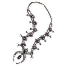 Vintage Snowflake Obsidian Silver Squash Blossom, Ring, & Earring Set