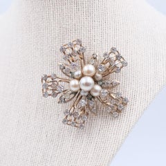 Vintage Snowflake pin by Kramer WIth Faux Pearls and Rhinestones 1960s